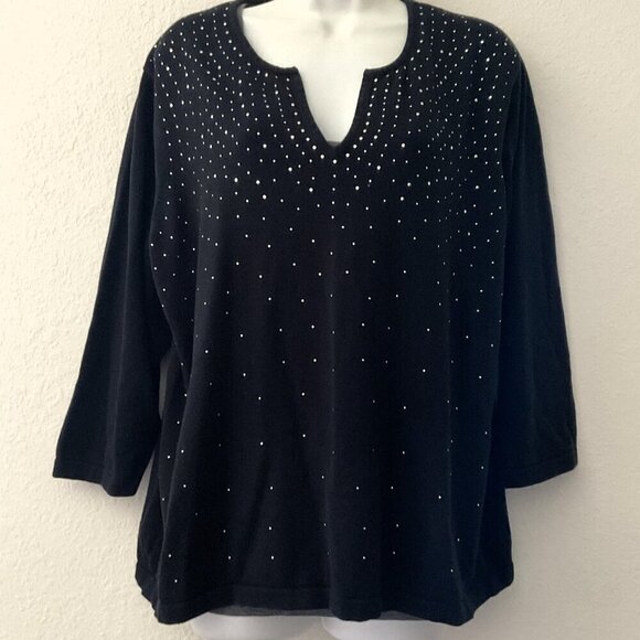 CATHY DANIELS BLACK WITH SILVER STUD ACCENTS TOP PLUS - Picture 2 of 12